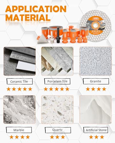 Image of BGTEC Diamond Hole Saw Kit - 11PCS 6 /6 /20 /25 /35 /50 /75 /100mm Drill Bits & 50mm Chamfering Bit & SDS /HEX & 115mm Tile Blade for Porcelain Tile Ceramic Granite Marble Stoneware