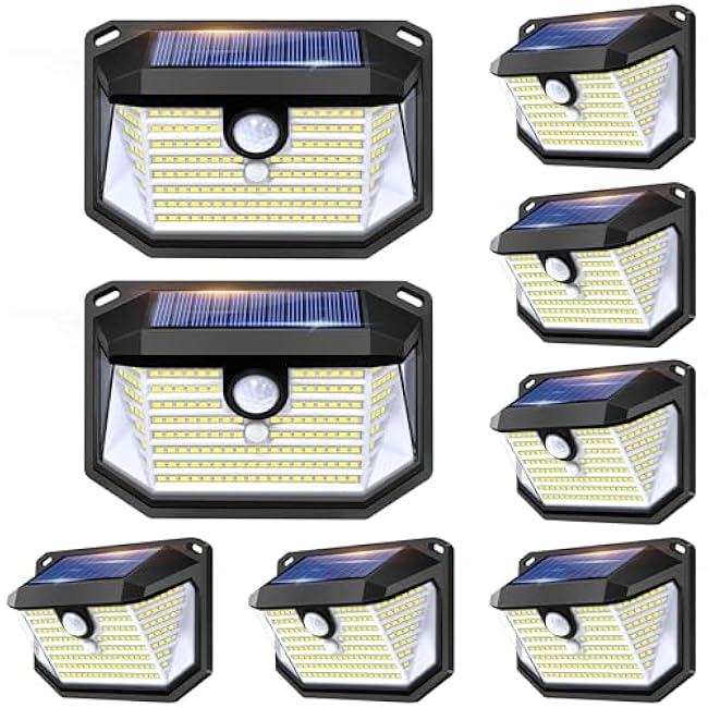 Solar Lights Outdoor Motion Sensor, 178 LED 300LM Waterproof IP65, Wall Mounted Security Light with 3 Modes, 270¡« Wide AngleWide Angle, Solar Powered for Garden, Yard, Patio, Front Door(8Pack)