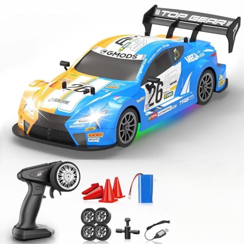 Image of Rc Drift Remote Control Car 1:24 Scale, High-Speed, 4Wd, Led Lights, Rechargeable Racing Car, Drifting Tires, 2.4Ghz, for Kids (RC Drift Car - Sky Blue)