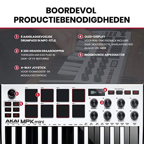 AKAI Professional MPK Mini MKIII - 25-toetsen USB MIDI Keyboard Controller met 8 lichtgevende drumpads, 8 draaiknoppen… - Image 5