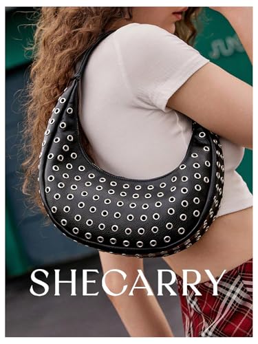 Image of Floerns Women's Leather Boho Handbag Y2k Studded Shoulder Bag Underarm Bag