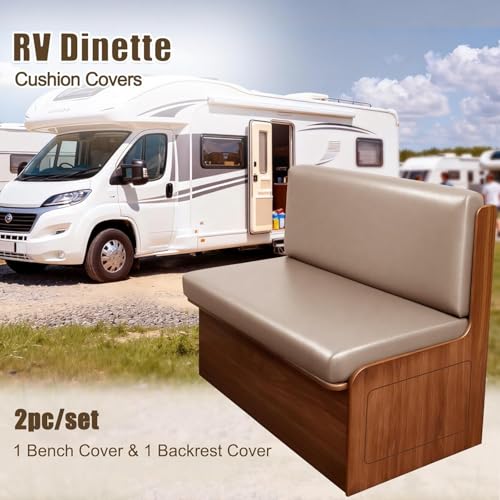 Image of SearchI PU Leather RV Dinette Cushion Covers, Stretch Camper Cushion Slipcovers for Travel Trailer Couch RV Booth Seat, Replacement Camper Sofa Chair Protector(2 Backrest Cover & 2 Bench Cover, Taupe)