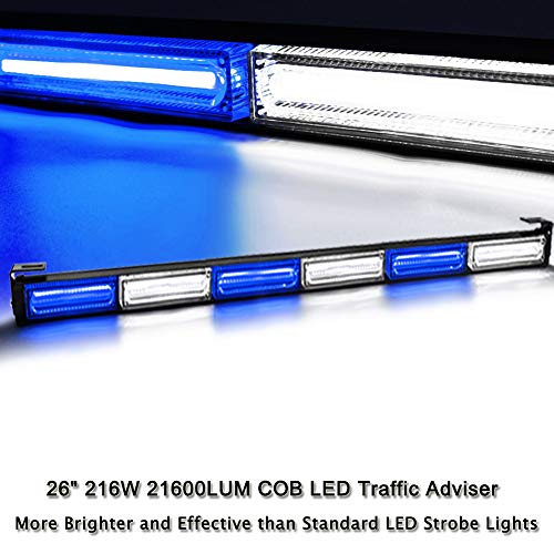 26" 6 COB LED 13 Flashing Strobing Modes High Intensity Law Enforcement Traffic Advisor Emergency Hazard Warning Vehicle Strobe Light Bar Kit. 216W 21600LUM Bright Linear LED Strobe Signal Light Bar