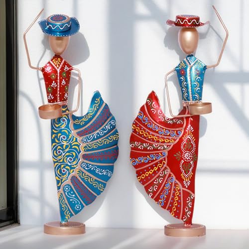 Image of Kraftskala Colorful Dancers Iron Showpiece with Tealight Candle Holder - Decorative Figurine for Home, Celebratory Gift for Anniversary, Festivals & Weddings (Mariachi Dancers)