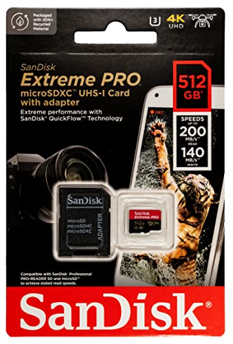 SanDisk MicroSDXC 512GB Extreme Pro Memory Card with Adapter Compatible with GoPro Hero 10 Black Action Cam  V30 4K C10  - Additional View