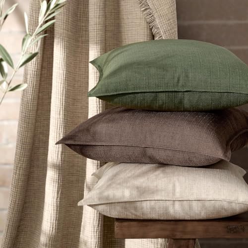 Image of MIULEE Pack of 2 Thick Textured Couch Throw Pillow Covers 18x18, Dark Brown Decorative Pillow Covers, Neutral Linen Cushion Cases for Sofa Bed Living Room Modern Farmhouse Home Decor, No Filling