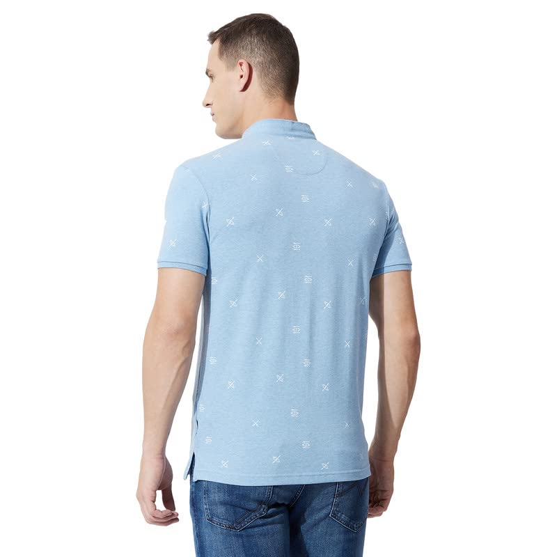 Image of FAHRENHEIT Men's Regular Poly Cotton Canoe Print Stand-Up Collar Polo T-Shirt