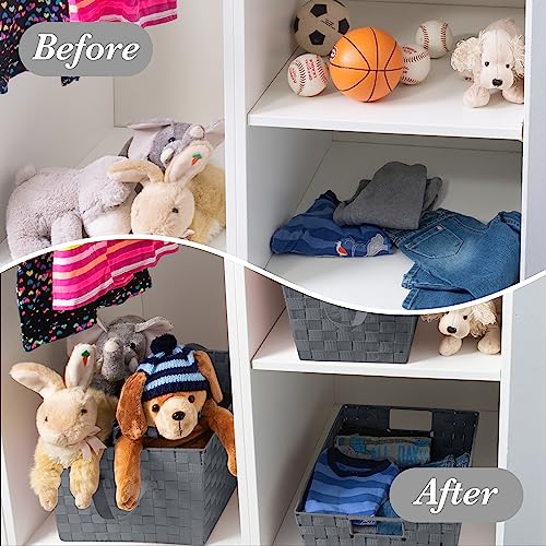 Image of Simplify Medium Woven Strap Tote | Decorative Storage Basket | 2 Handles | Organization | Closet | Bedroom | Bathroom | Nursery | Accessories | Toys | Gifts | 1 Pack | Grey