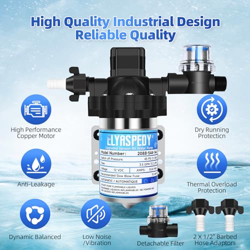 Image of 2026 Upgraded 2088-554-144 /2088-403-144 RV Fresh Water Pump,12V 3.5GPM Self-Priming Diaphragm Water Pump,45PSI,Includes Pressure Switch and Detachable Filters,No Noise, for RV, Marine, Yacht, Caravan