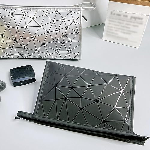 Image of Makeup Bag for Women, Diamond Pattern Makeup Bag with Zipper Large Capacity Travel Toiletry Bag - Black