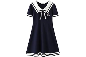 Girls School Uniform Navy Sailor Dress Classic Costume Summer Casual Dress 3-14 Years