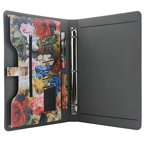 Capa portfólio com 3 anéis, capa de couro sintético de poliuretano com pintura floral, organizador d