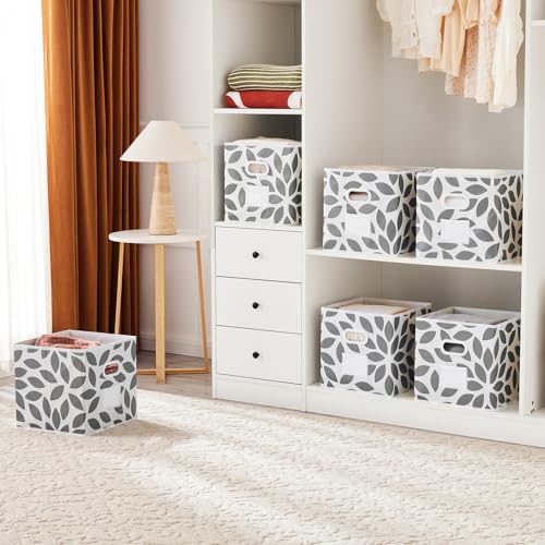 Image of MAX Houser Fabric Storage Bins Cubes Baskets Containers with Dual Plastic Handles for Home Closet Bedroom Drawers Organizers, Foldable, Set of 6 (Grey)