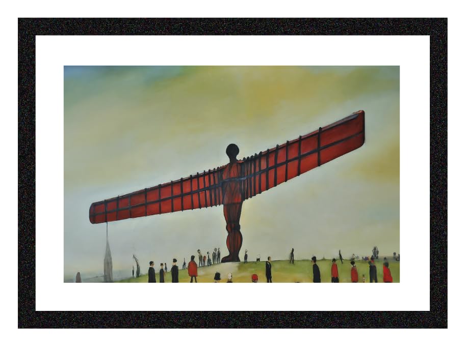 Greetingles Lowry-Style Framed Print. Beautiful Black Ash Frame (Lowry, LS Angel Of The North) — image 1