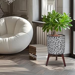 12 inches plant pot with stand large modern standing planters for indoor plants with drainage holes gray flower pots with legs  urban country home decor