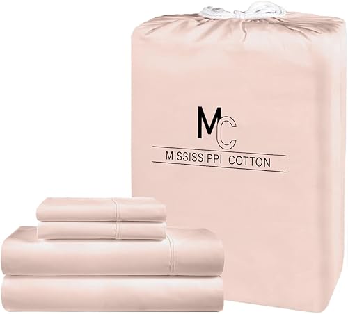 Mississippi Cotton Sábanas de algodón egipcio de lujo, 1000 hilos, ultrasuaves y transpirables, bolsillo extra profundo de 18 pulgadas, juego de 4