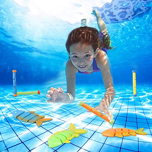 Joyin 20 Pcs Diving Pool Toys Set With Storage Bag Includes 5 Diving Sticks, 5 Diving Rings, 5 Toypedo Bandits, 5 Diving Fish Toys, Underwater Sinking Swimming Pool Toy For Kids #TOP5