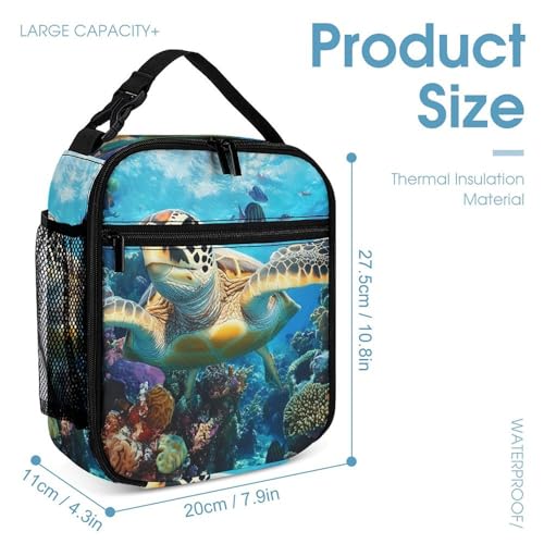 Ocean Turtles Coral Tropical Fish Travel Backpack Lunch Box Pencil Case 3Pcs Set for Men Women Office Outing University4