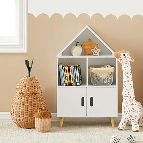 Haotian KMB58-W, Children Kid's Bookcase with 3 Storage Compartments and Cabinet, Bookshelf, Book Rack, Book Holder Organizor
