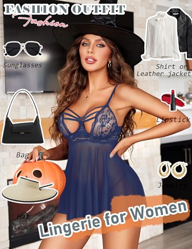 Image of Avidlove Women Lingerie Lace Babydoll Sexy Chemise Nightwear Teddy V Neck Sleepwear Boudoir Outfits
