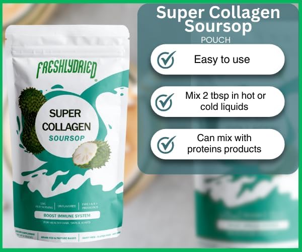 Miniatura 6 de Péptidos de colágeno y polvo de guanábana  Sistema inmunológico, cabello, uñas, piel, huesos y articulaciones  Tipo I y III alimentado con pasto +