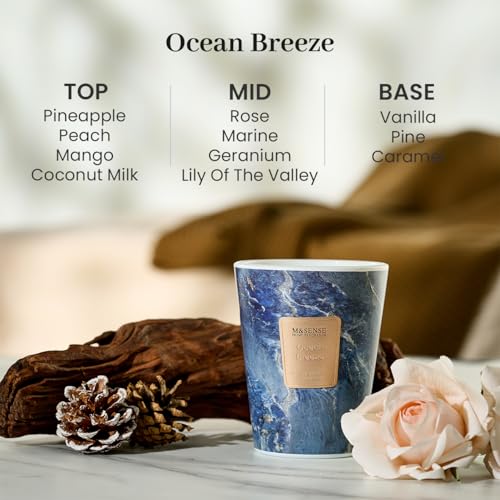 Image of M&SENSE Ocean Breeze Scented Soy Candle, 3 Wick Highly Scented 14.1 Oz 75H, Aromatherapy Christmas Gift for Women and Men