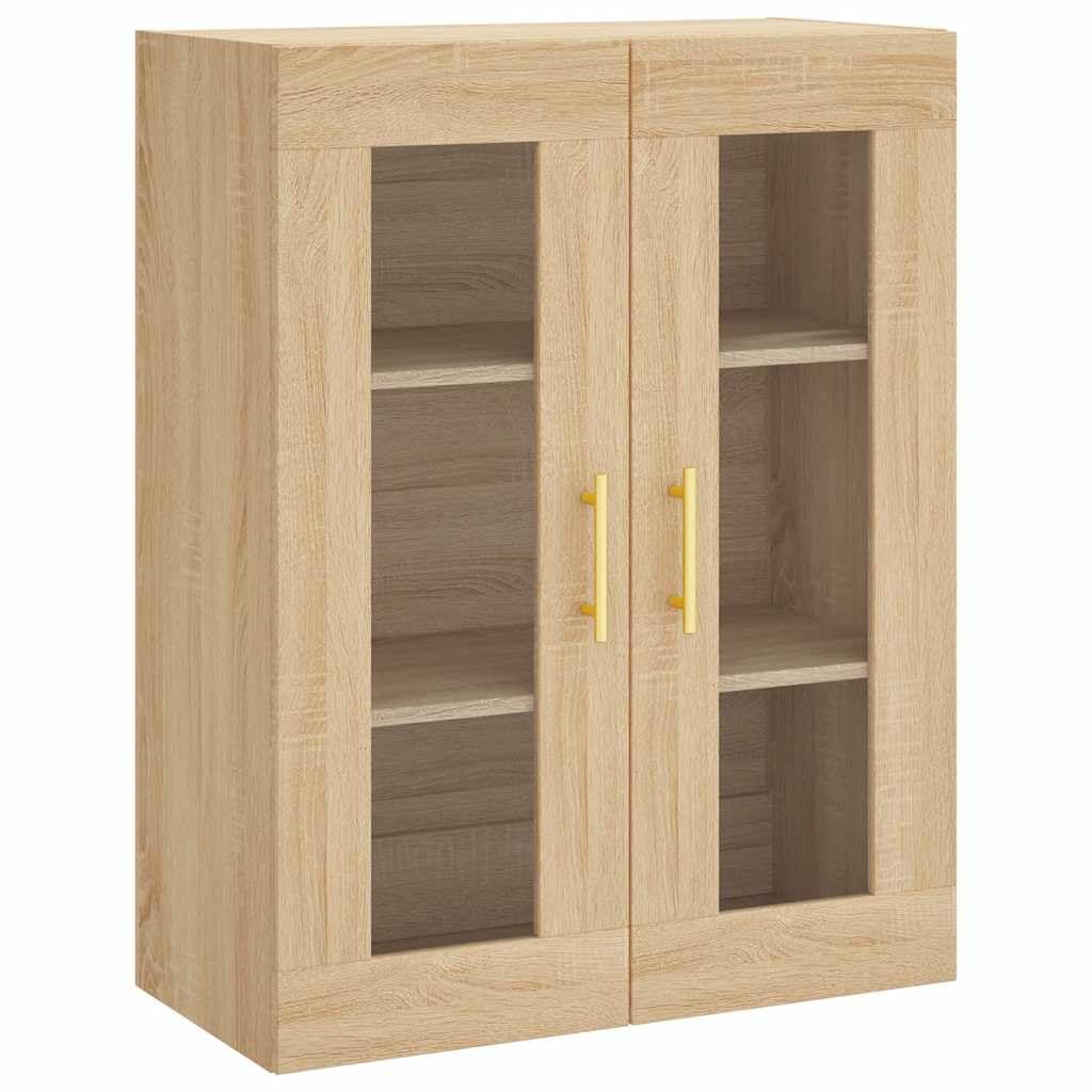 Armario colgante moderno en madera clara de salon para organizar vajilla y libros con elegancia