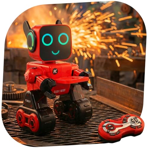 RC Ferngesteuerter Roboter programmierbar, 2.4GHz Fernsteuerung mit Tanz-, Musik- & Sprachfunktion, LED-Display, Spardose, Tablett und Sound, 25cm KI Droid, Geschenk f. Jungs, Mädchen und Erwachsene