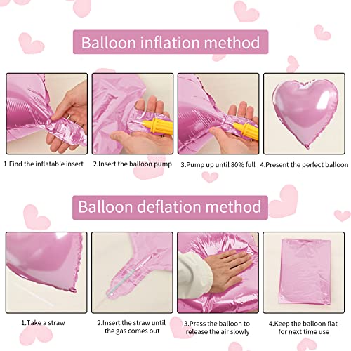 Image of Pink White Agate Heart Shape Balloons - 10PCS Pink & White Foil Heart Balloons for Valentine's Day Decorations - 18inch