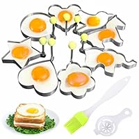 8 Stück Spiegeleierformen, eierringe für die pfanne Antihaft spiegeleiformen Edelstahl Egg Ring Mold mit Klappbaren Silikongriffen Eierform für Bratpfanne mit Ölpinsel