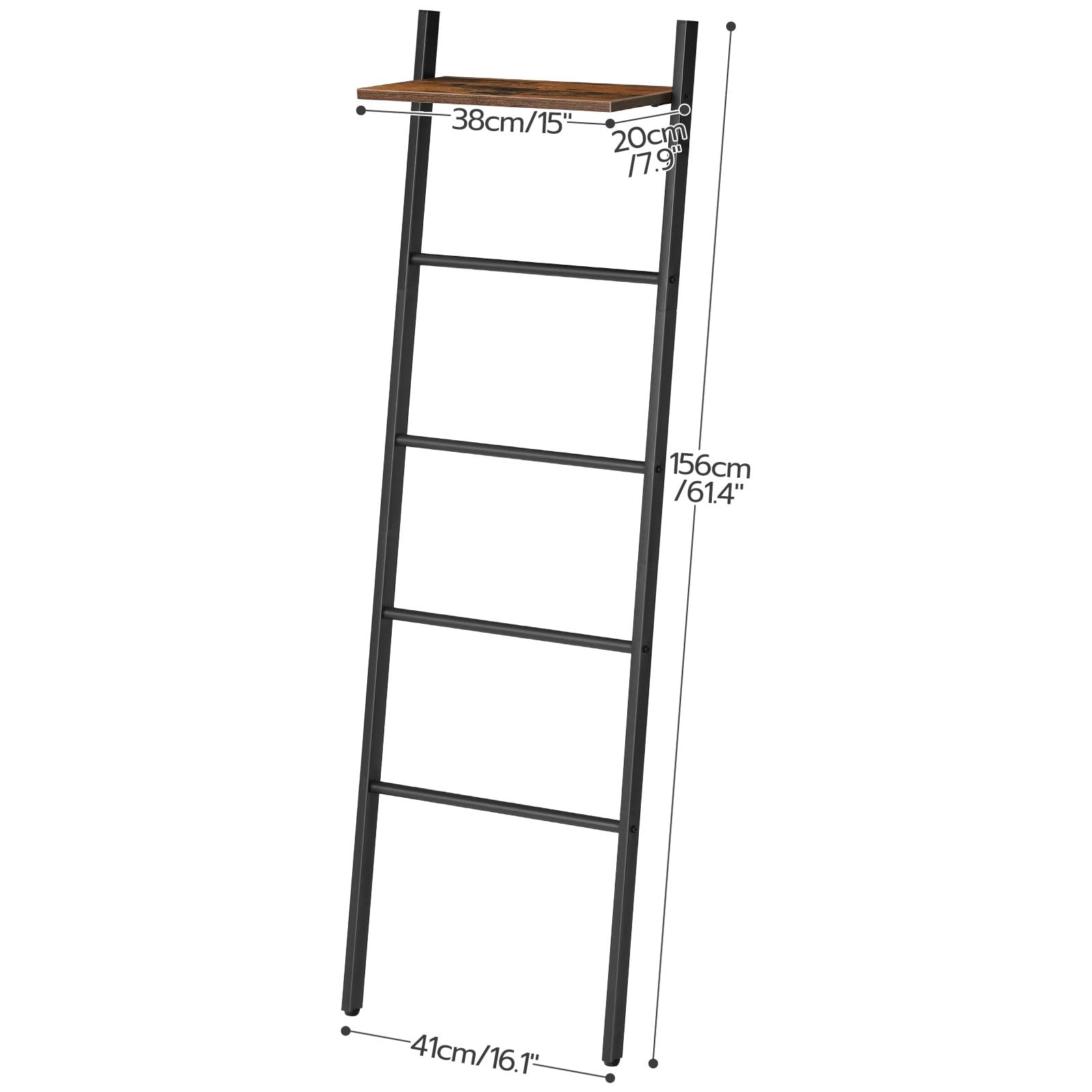 HOOBRO Porte-Serviettes, Étagère Échelle, 41 x 20 x 156 cm, Petits Espaces, Stable, praktisch, pour couvertures, vêtement, journaux, Marron Rustique et Noir EBF73CJ01G1