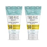 Two Peas Organics - All Natural Organic SPF 50 Sunscreen Lotion - Coral Reef Safe - Baby, Kid & Family Friendly - Chemical Free Mineral Based Formula - Waterproof & Unscented – 3oz – 2 Pack