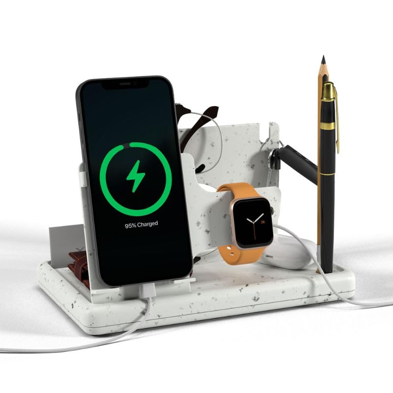 eo Foldable Desk Organiser – Pen Stand, Pencil Holder, Phone Stand, Wallet & Watch Holder, Compact Multi-Functional Organizer for Study, Office, Bedside Table Desktop Gift Items (Flappy White)