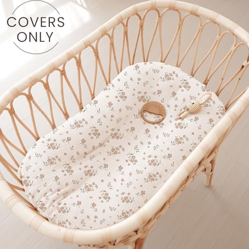 Image of Konssy Muslin Baby Lounger Cover 2 Pack, 100% Cotton Newborn Lounger Cover, Soft and Breathable Baby Nest Slipcover for Boys Girls (Blossom,Pink)