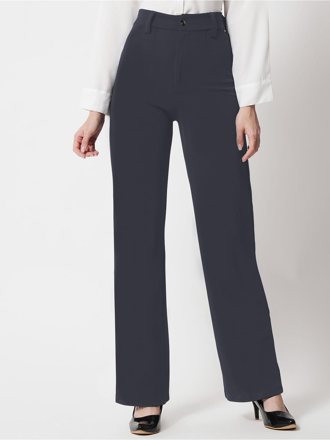 Toochki Pantalones de cintura alta para mujer, estilo coreano, ropa de trabajo elegante para la oficina
