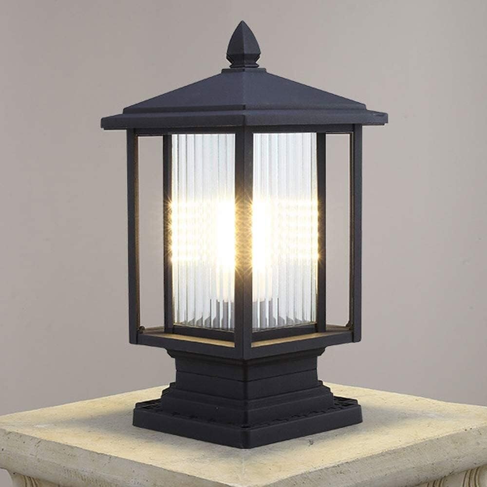 QUSYZD Outdoor Waterproof Outdoor Post Light Fixture,Black Aluminum Pillar Lamps Patio, Garden, Column Porch Pillar Lamp E27 Post Light Fixture for Villa Outdoor Lighting,Black-15.5 * 37cm