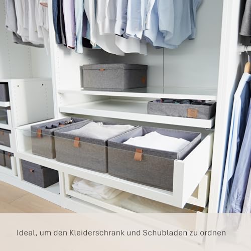 LOVE IT STORE IT Premium Aufbewahrungsboxen Stoff 2-teilig - Kleiderschrank Organizer aus Leinen - Verstärkte Wände - Set mit zwei großen Boxen - Grau - 30x30x15 cm
