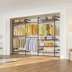 Timate F3 Garment Rack Heavy Duty Clothes Rack for Hanging Clothes, Expandable Industrial Pipe Wall Mounted Clothing Rack, Adjustable Storage Closet Wardrobe Closet Kit Walk in Closet Systems, Black Timate F3 Garment Rack Heavy Duty Clothes Rack for Hanging Clothes Expandable Industrial Pipe Wall Mounted Clothing Rack Adjustable Storage Closet Wardrobe Closet Kit Walk in Closet Systems Black