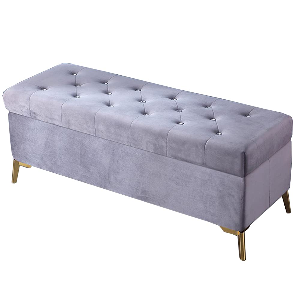 Baúl Almacenamiento Plegable Otomana de Almacenamiento Acolchada Banco de Entrada con Patas de Metal 35,5 Pulgadas Otomanos(Color:Huise)