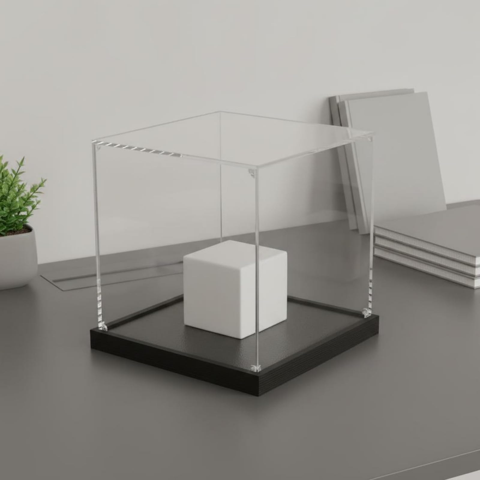Vitrina Acrílica Caja Expositora Transparente Estuche Muestra Contenedor con Tapa Clara Sellada y Base de 20 Mm , 20x30 Cm Ancho X Largo , 60 Cm Alto , Base De Alambre Estirado