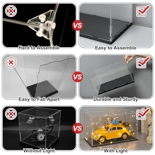 LANSCOERY Large Acrylic Display Case, 10x8x16 in, Upgraded Thickened UV-Resistant Showcase, 10mm Heavy Duty Matte Base, 98% Clarity Dustproof Box for Statues & Memorabilia, Scraper & LED Light by LANSCOERY - Image 3