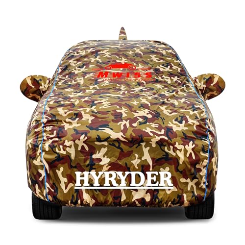 Image of Waterproof Car Cover for Toyota Hyryder | Dustproof, UV & Scratch Resistant Soft Cotton Lining | Triple Stitched, Mirror Pockets & Elastic Hem | Jungle