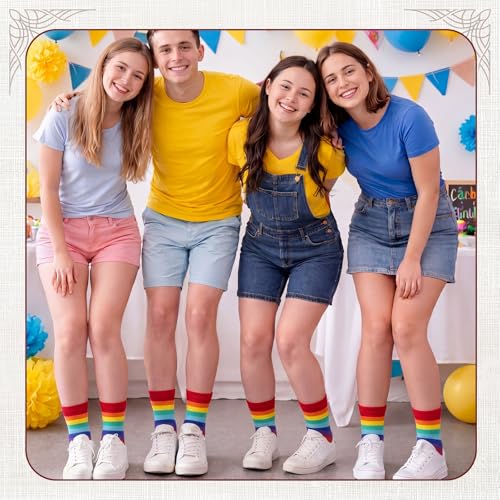 Image of SATINIOR 6 Pairs Rainbow Women Toe Socks Full Finger Socks Separated Cotton Stocking Colorful Stripe Stocking for Women Men