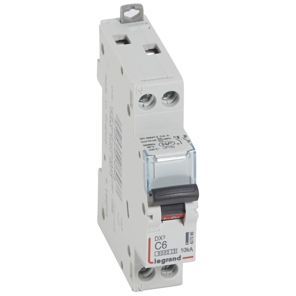 Legrand 407696 DX³6000 - Disyuntor (10 kA, entrada alta y baja con tornillo, U+N, 230 V, 6 A, curva C, 1 módulo