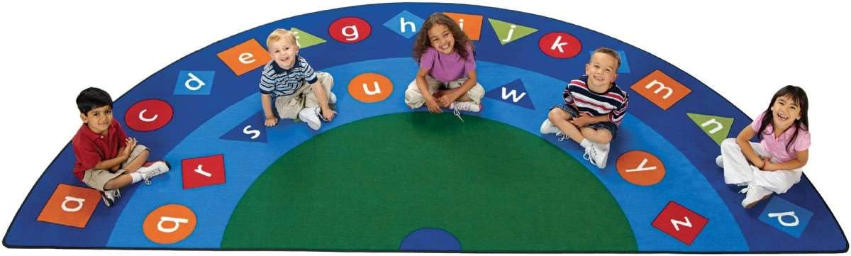 Carpets for Kids 9134 Alpha Shapes Seating Rug 6ft 8ft x 13ft 4ft Semi-Circle Blue