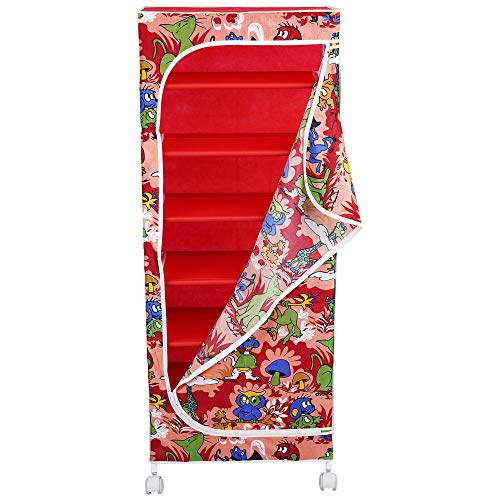 Image of Little One's 7 Shelves Baby Foldable Wardrobe | Jungle Red (Made In India) - Fabric