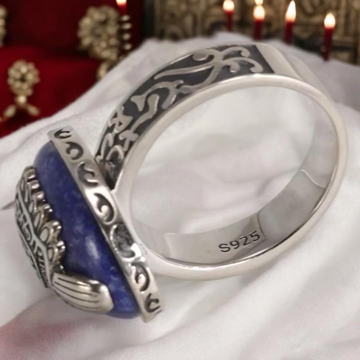 PRINCESS CUTENESS STORE Damon Salvatore 925 Sterling Silver Vampire Daywalking Anti-Sunlight Natural Lapis Lazuli Stone Ring