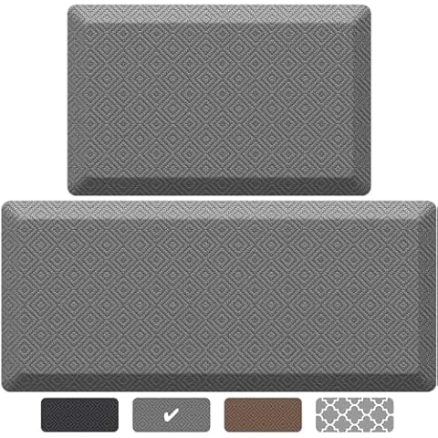 Ophanie Anti Fatigue Cushioned Mat, 9/10 inch Thick, Kitchen mats for Floor, Kitchen Rugs, Waterproof,Comfort Ergonomic Standing Mat for Office, Home, Sink, 20 * 48+20 * 32 Grey Non-Slip Bottom Cover
