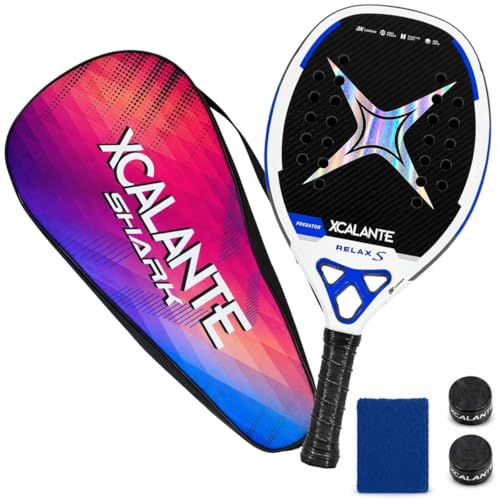 Raquete Beach Tennis 22mm Kit Completo com Capa Protetora Overgrip e Munhequeira Leve Controle e Conforto Iniciante Intermediário - Predator (Azul e Preta)