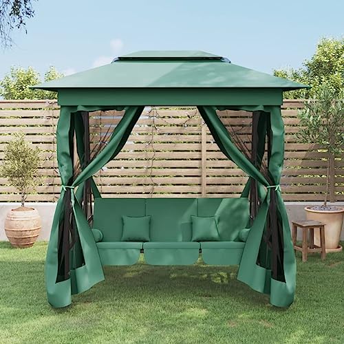 Sophrelle Tonnelle de Jardin Banc pivotant Convertible Vert Tissu Acier,Balancelles de Jardin,48.26kg-363327